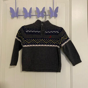 EUC | Nautica baby boy’s gray‎ patterned button neck long sleeve sweater — 12 mo